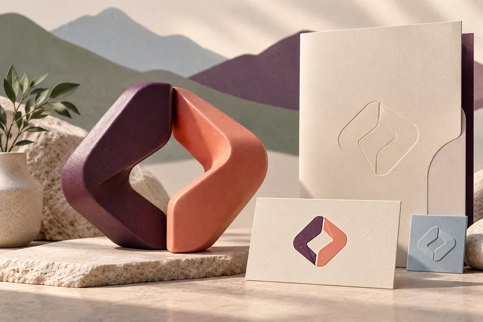 Conceptual dimensional ribbon identity with matching stationery applications