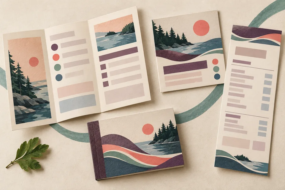 Concept illustration of coordinated service guides, a booklet, and a long estimate sheet
