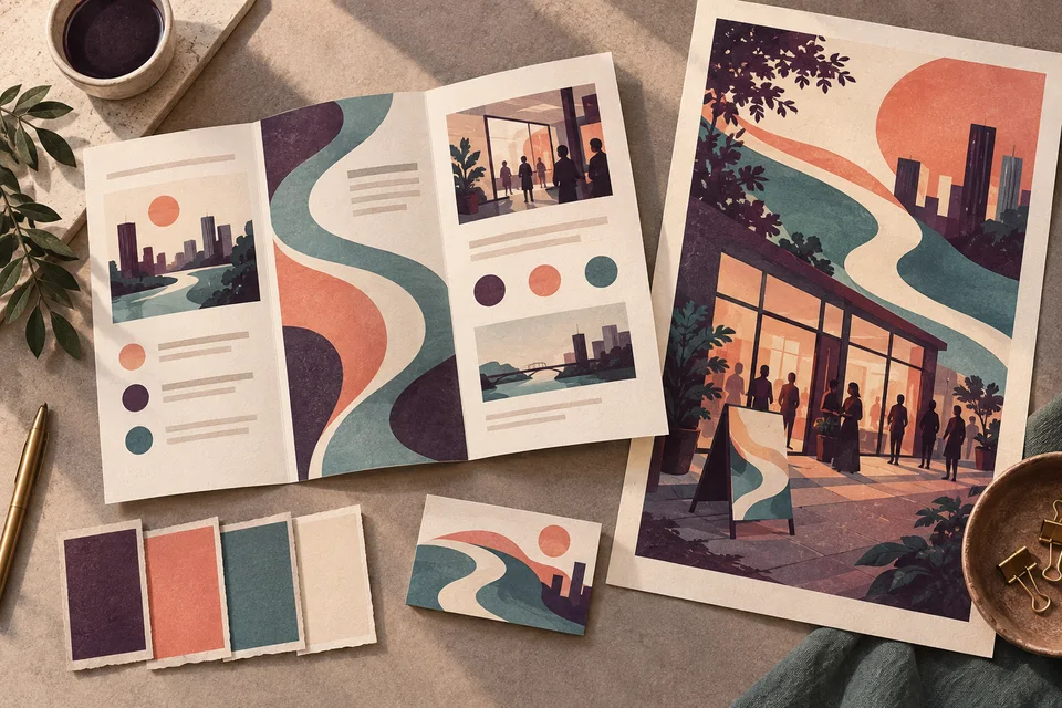 Concept illustration of a business brochure, poster, card, and color swatches